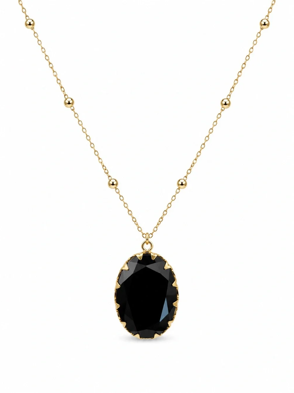 Black Onyx Oval Beaded Necklace